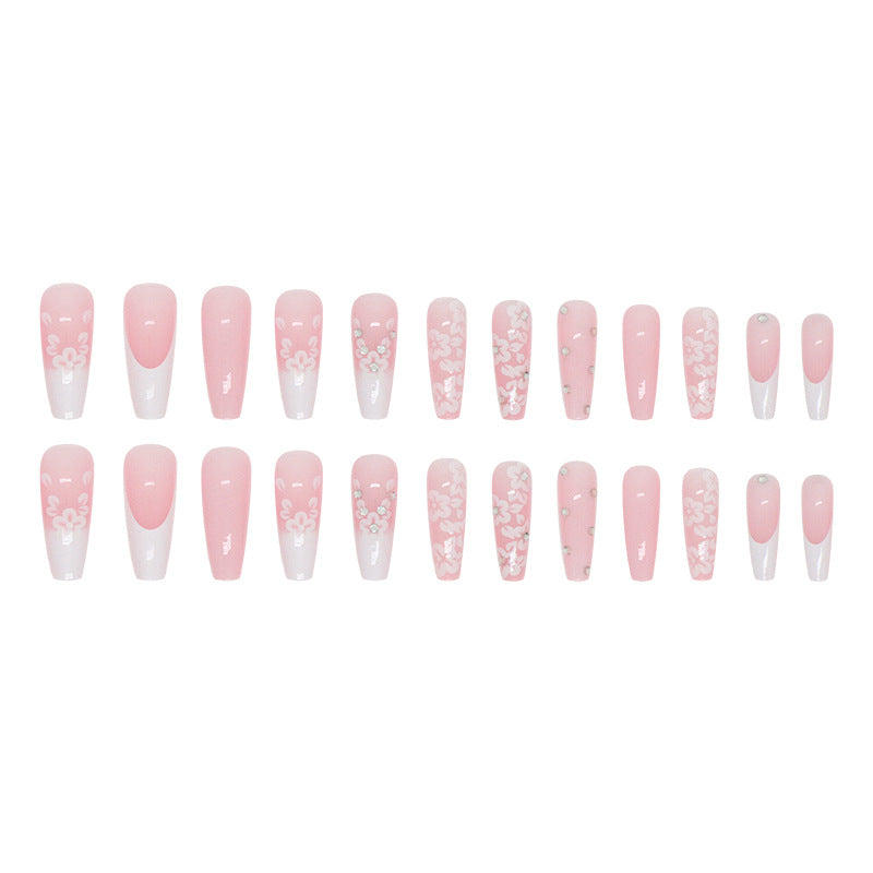 Long Ballet Diamond Long French Fake Nails