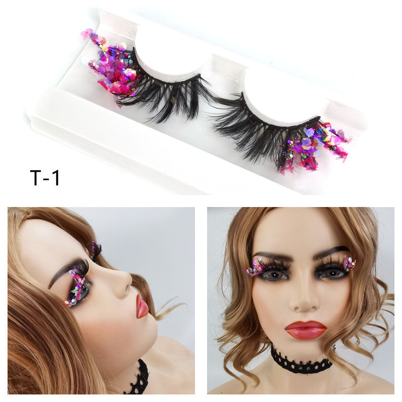 Fake Eyelashes with Color Fluorescence with Sequins