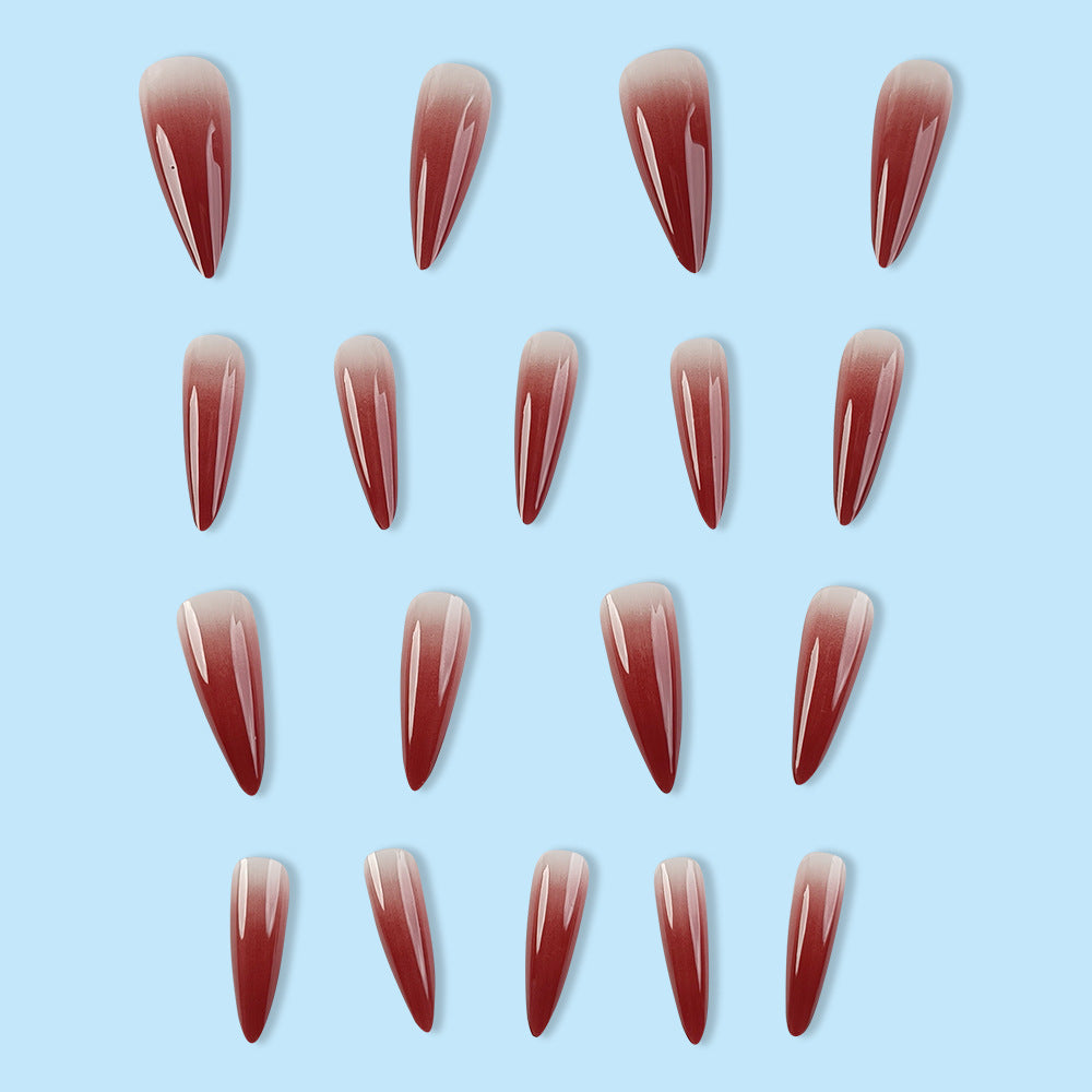 Wine Red Gradient Patch Nails